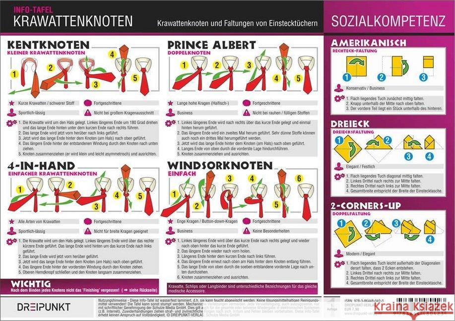Krawattenknoten, Info-Tafel : Krawattenknoten und Faltungen für Einstecktücher Schulze, Michael 9783864480423