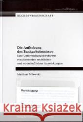 Die Aufhebung des Bankgeheimnisses Milewski, Matthias 9783865960023