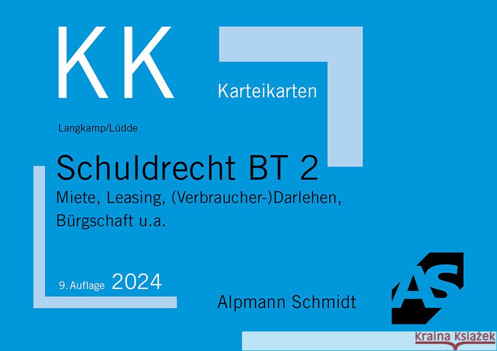 Karteikarten Schuldrecht BT 2 Langkamp, Tobias, Lüdde, Jan S. 9783867529020 Alpmann und Schmidt