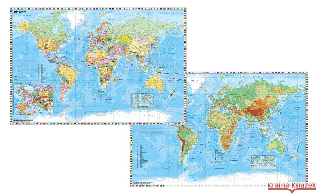 Weltkarte mit Ausschnitt Zentraleuropa / Weltkarte physisch : Duo-Schreibunterlage Stiefel, Heinrich 9783869610382