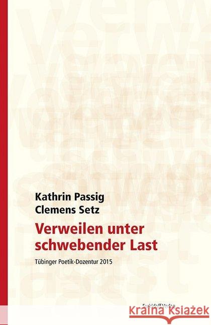 Verweilen unter schwebender Last : Tübinger Poetik Dozentur 2015 Passig, Kathrin; Setz, Clemens 9783899293364 Swiridoff