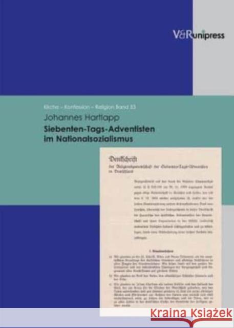Siebenten-Tags-Adventisten Im Nationalsozialismus: Unter Berucksichtigung Der Geschichtlichen Und Theologischen Entwicklung in Deutschland Von 1875 Bi Johannes Hartlapp 9783899715040 Vandehoeck & Ruprecht