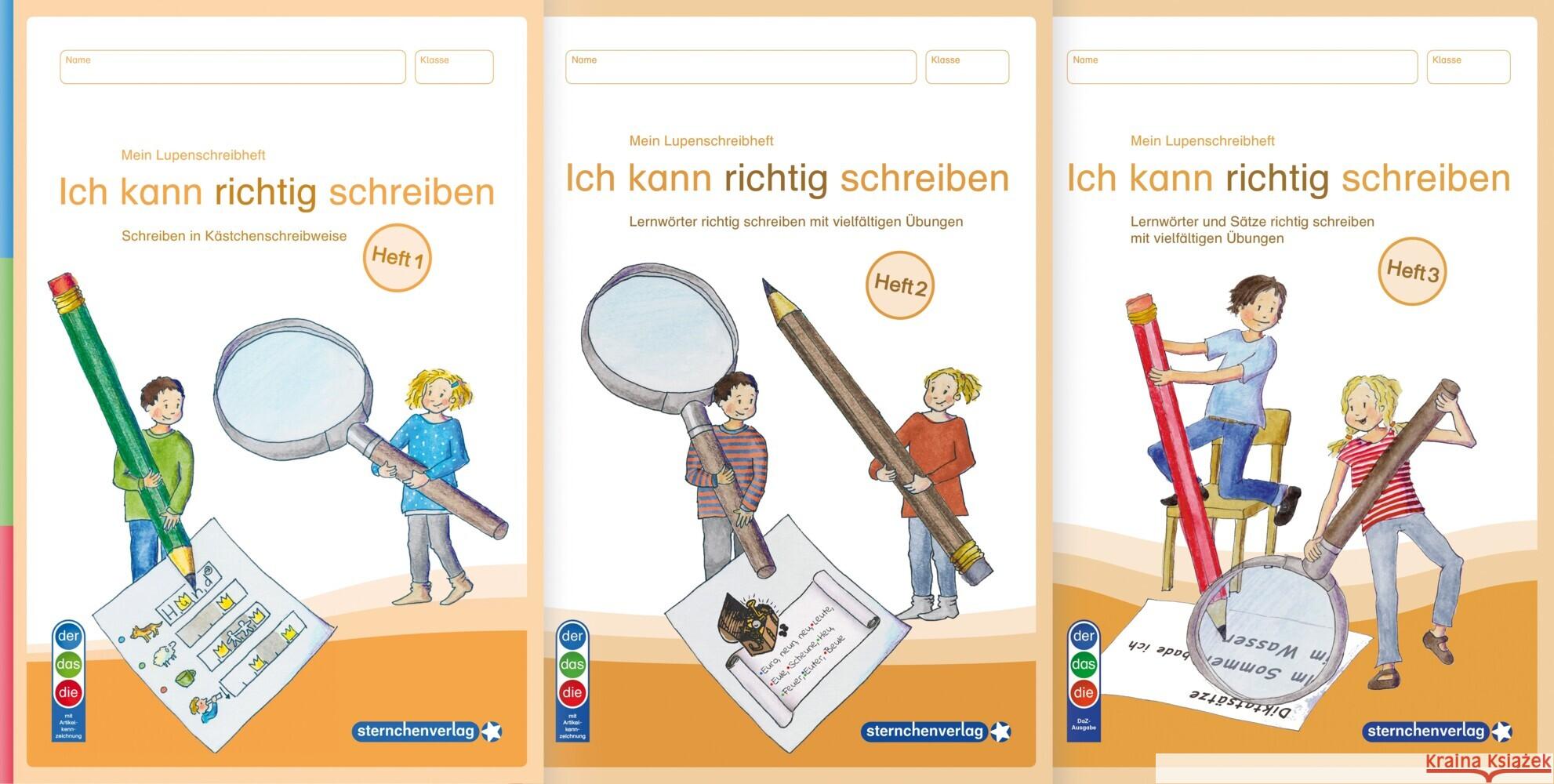 Mein Lupenschreibheft 1 bis 3 - Ich kann richtig schreiben - Ausgabe mit Artikelkennzeichnung (DaZ) sternchenverlag GmbH, Langhans, Katrin 9783910429024 Sternchenverlag