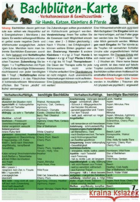 Bachblüten-Karte für Hunde, Katzen, Kleintiere & Pferde, Verhaltensweisen & Gemütszustände    9783939081142 Hawelka