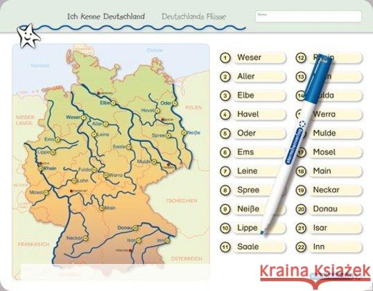 Ich kenne Deutschland - Deutschlands Flüsse : Für die 3. bis 5. Klasse - Stabile wiederbeschreibbare Lernvorlage im großen Format, 32,5 x 25 cm (Vorder- und Rückseite) mit Spezialstift, trocken abwisc Langhans, Katrin 9783939293972