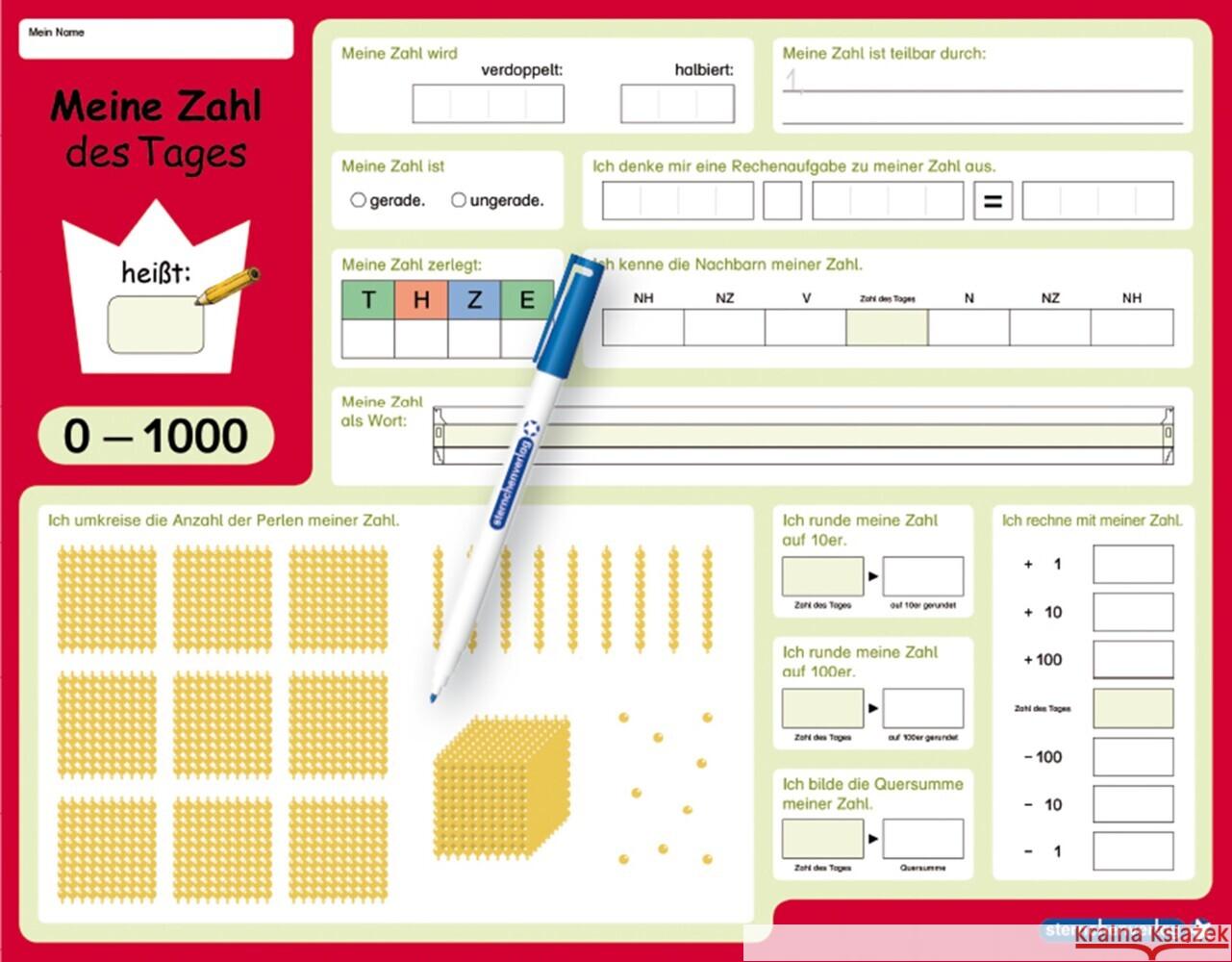 Meine Zahl des Tages 0-1000 - wiederbeschreibbare Lerntafel mit Stift - Mathematik sternchenverlag GmbH, Langhans, Katrin 9783946904892 Sternchenverlag