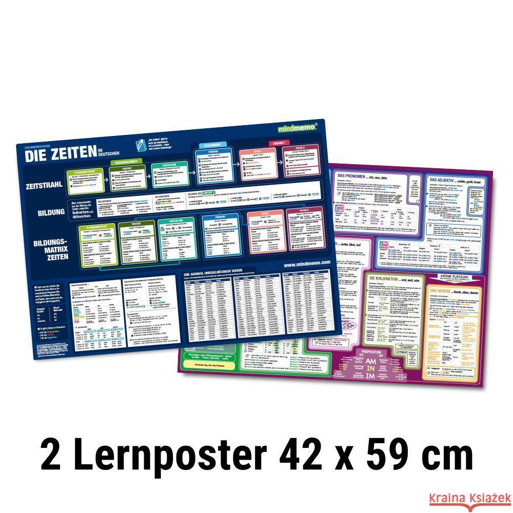 mindmemo Lernposter 2er Set - Deutsche Zeiten + Wortarten Grammatik lernen Grundwissen Lernhilfe Fischer, Henry, Hunstein, Philipp 9783954131549