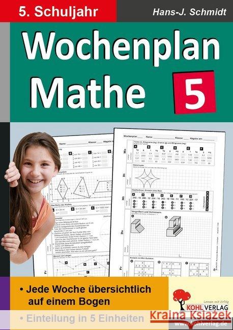 Wochenplan Mathe, 5. Schuljahr : Jede Woche übersichtlich auf einem Bogen. Einteilung in 5 Einheiten. Mit Lösungen Schmidt, Hans-J. 9783956865725