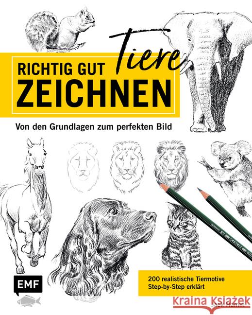 Richtig gut zeichnen - Tiere : Von den Grundlagen zum perfekten Bild - 200 realistische Tiermotive Step by Step erklärt Hamm, Jack 9783960934684 EMF Edition Michael Fischer