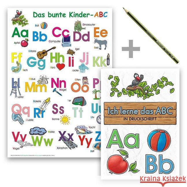 Das bunte Kinder-ABC - Set in Druckschrift, 3 Teile : Lernposter DINA 4 laminiert + Schreiblernheft DINA 5 auf 120g/m² Zeichenkarton + Staedler Bleistift Momm, Helga 9783968400709 E & Z-Verlag