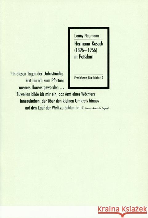Hermann Kasack (1896-1966) in Potsdam Neumann, Lonny 9783969820148 Verlag für Berlin-Brandenburg