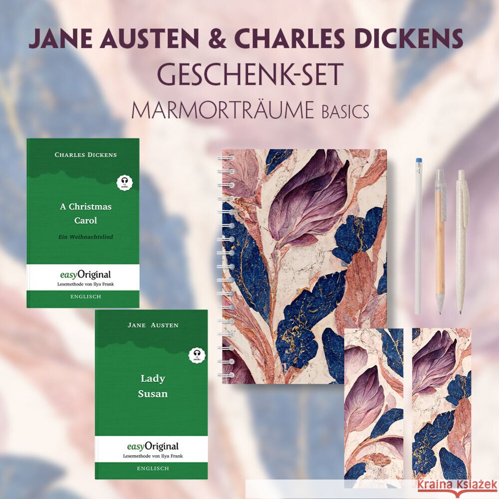 Jane Austen & Charles Dickens Geschenkset - 2 Bücher (Softcover+ Audio-Online) + Marmorträume Schreibset Basics, m. 2 Beilage, m. 2 Buch Austen, Jane, Dickens, Charles 9783991128823 EasyOriginal