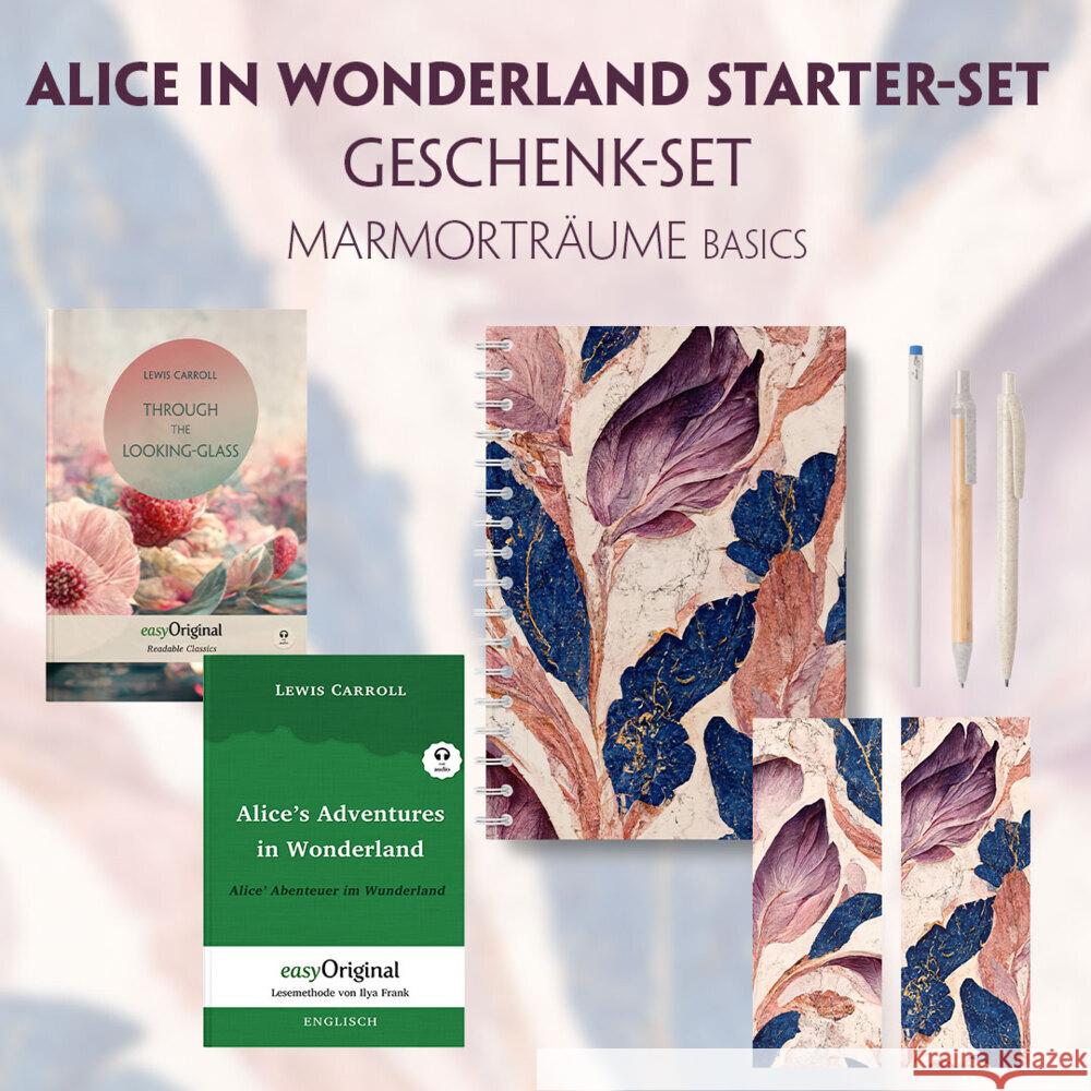 Alice im Wunderland Starter-Paket Geschenkset - 2 Bücher (mit Audio-Online) + Marmorträume Schreibset Basics, m. 2 Beilage, m. 2 Buch Carroll, Lewis 9783991129349