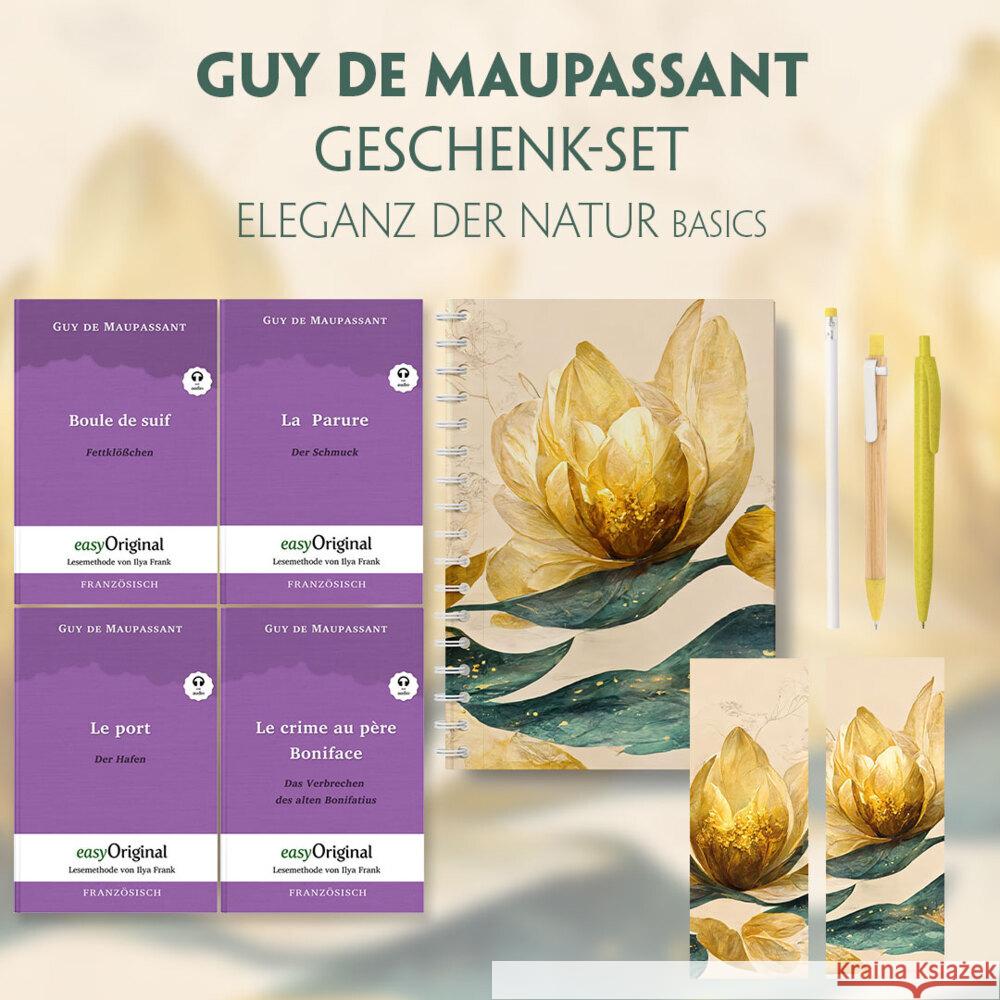 Guy de Maupassant Geschenkset - 4 Bücher (mit Audio-Online) + Eleganz der Natur Schreibset Basics, m. 4 Beilage, m. 4 Buch Maupassant, Guy de 9783991129523
