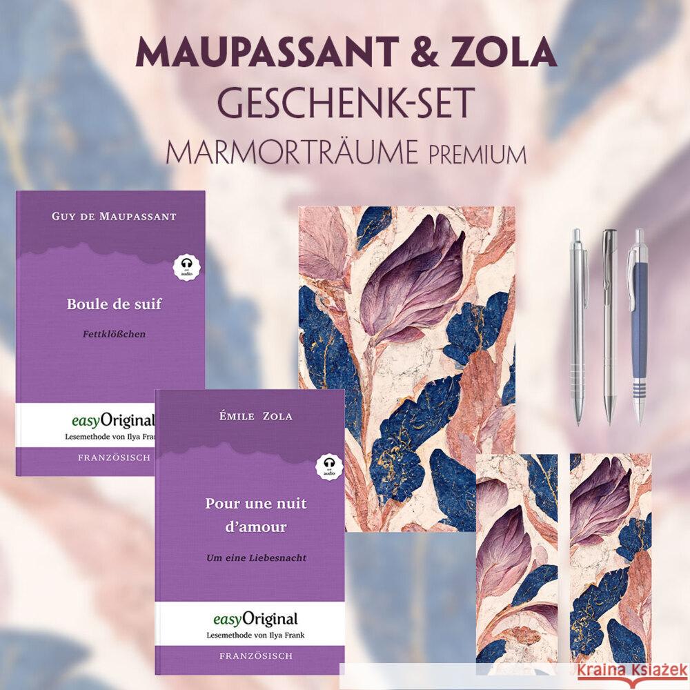 Guy de Maupassant & Émile Zola Geschenkset - 2 Bücher (mit Audio-Online) + Marmorträume Schreibset Premium, m. 2 Beilage, m. 2 Buch Maupassant, Guy de, Zola, Émile 9783991129677 EasyOriginal
