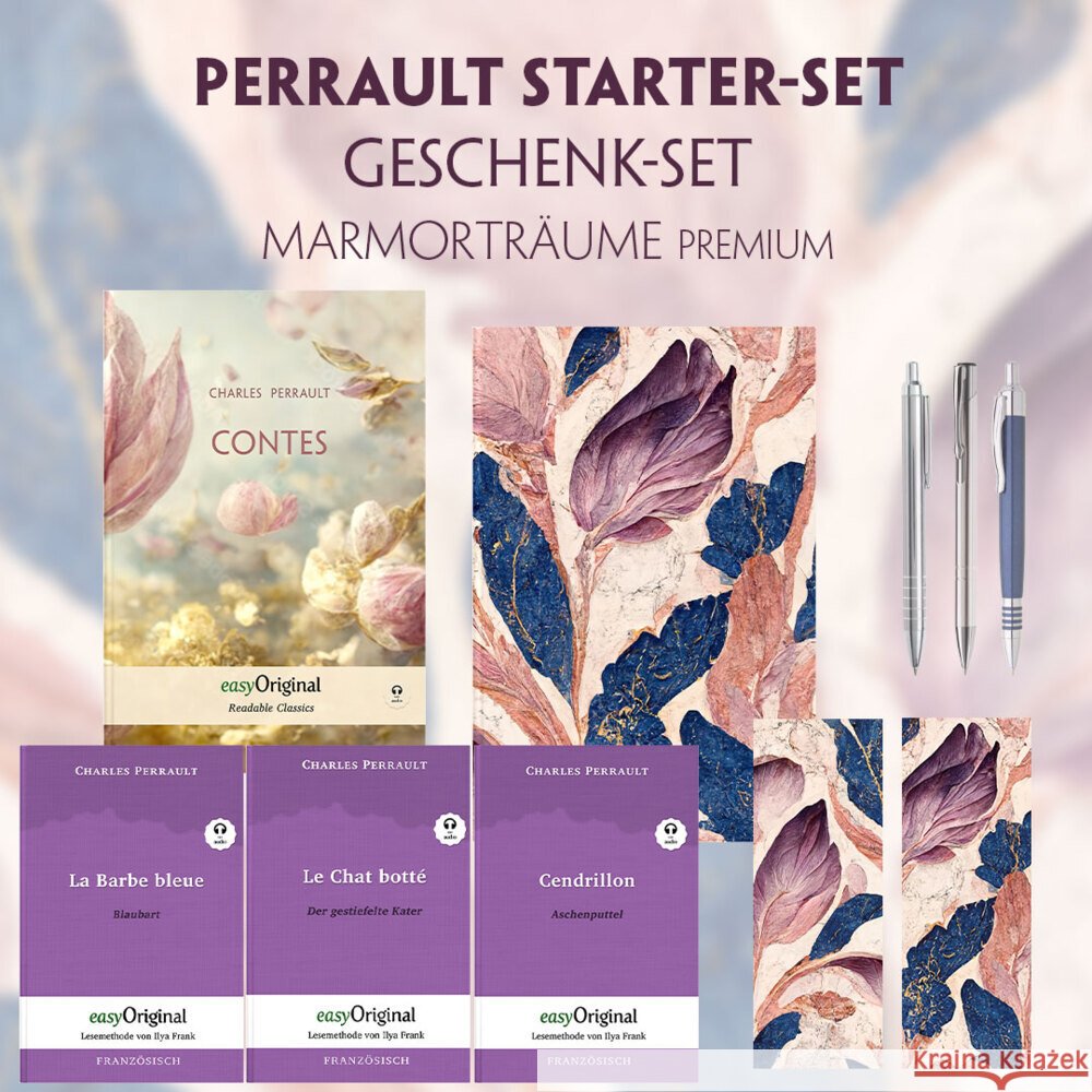 Charles Perrault Starter-Paket Geschenkset - 4 Bücher (mit Audio-Online) + Marmorträume Schreibset Premium, m. 4 Beilage, m. 4 Buch Perrault, Charles 9783991129790 EasyOriginal