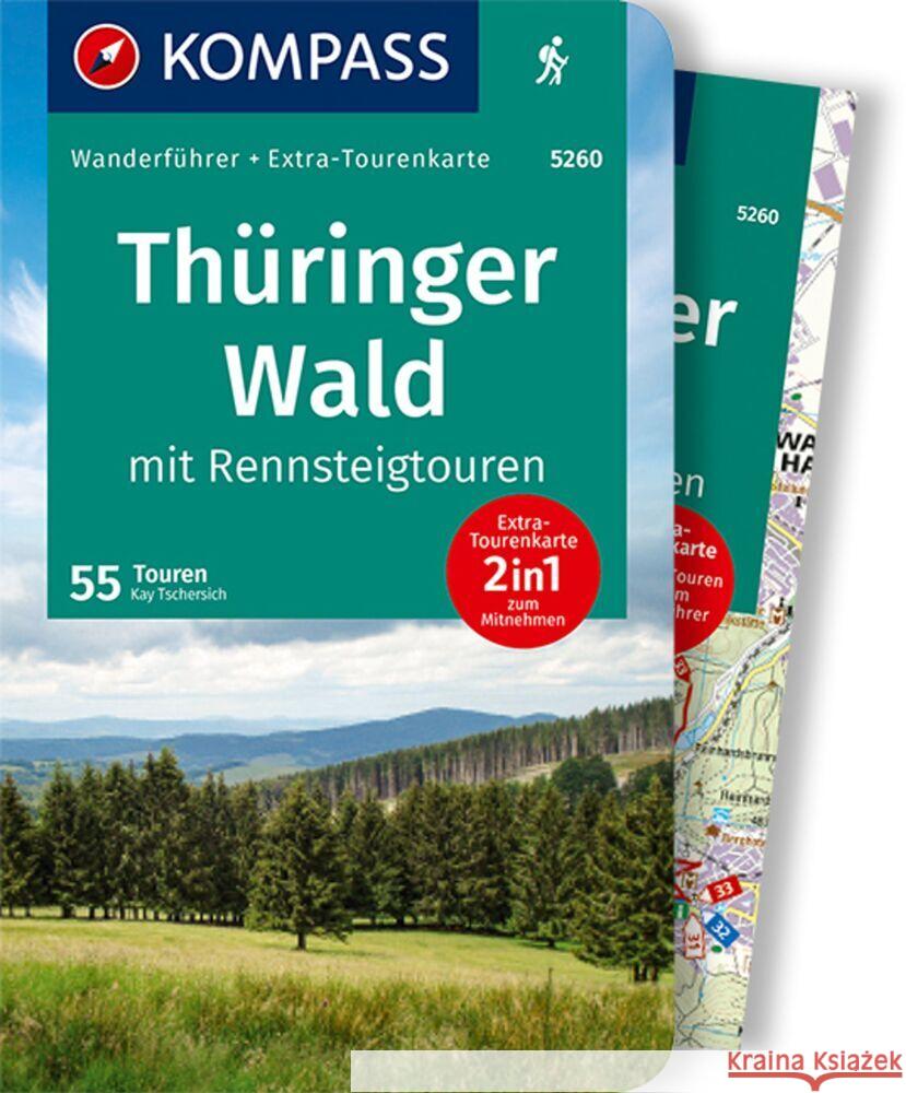 KOMPASS Wanderführer 5260 Thüringer Wald mit Rennsteigtouren, 55 Touren Tschersich, Kay 9783991214786 Kompass-Karten
