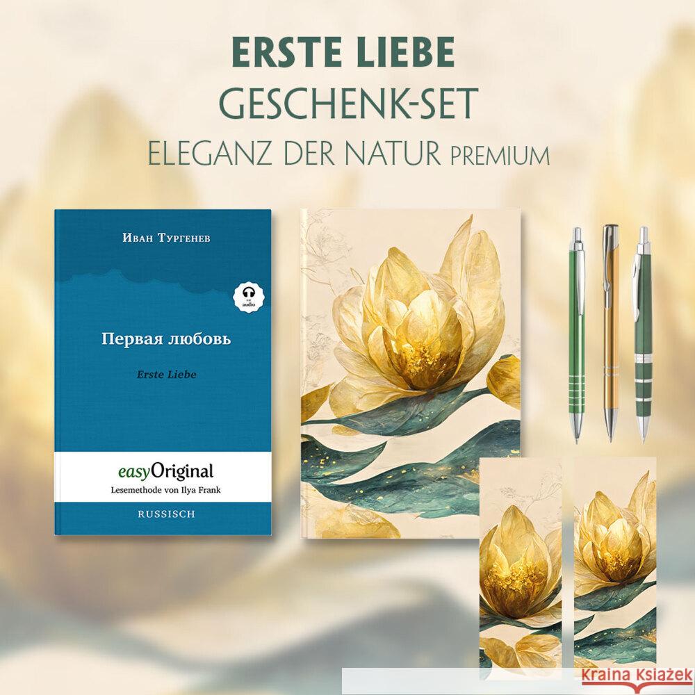 Erste Liebe Geschenkset (Softcover mit Audio-Online) + Eleganz der Natur Schreibset Premium, m. 1 Beilage, m. 1 Buch Turgenew, Iwan 9783991680376