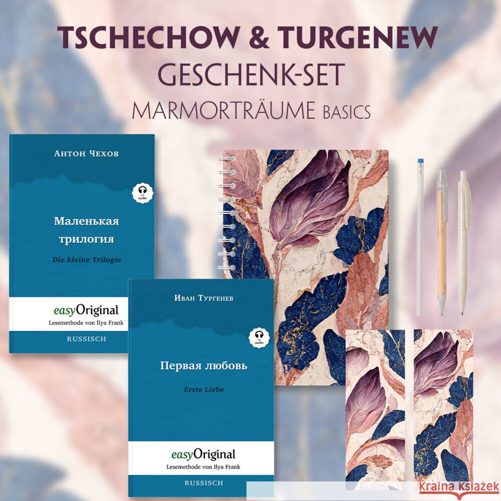 Tschechow & Turgenew Geschenkset - 2 Bücher (Softcover mit Audio-Online) + Marmorträume Schreibset Basics, m. 2 Beilage, m. 2 Buch Tschechow, Anton Pawlowitsch, Turgenew, Iwan 9783991680543 EasyOriginal