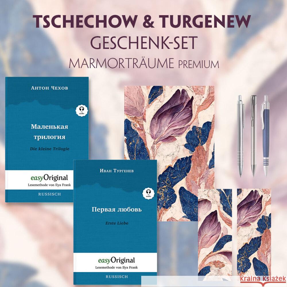 Tschechow & Turgenew Geschenkset - 2 Bücher (Softcover mit Audio-Online) + Marmorträume Schreibset Premium, m. 2 Beilage, m. 2 Buch Tschechow, Anton Pawlowitsch, Turgenew, Iwan 9783991680550