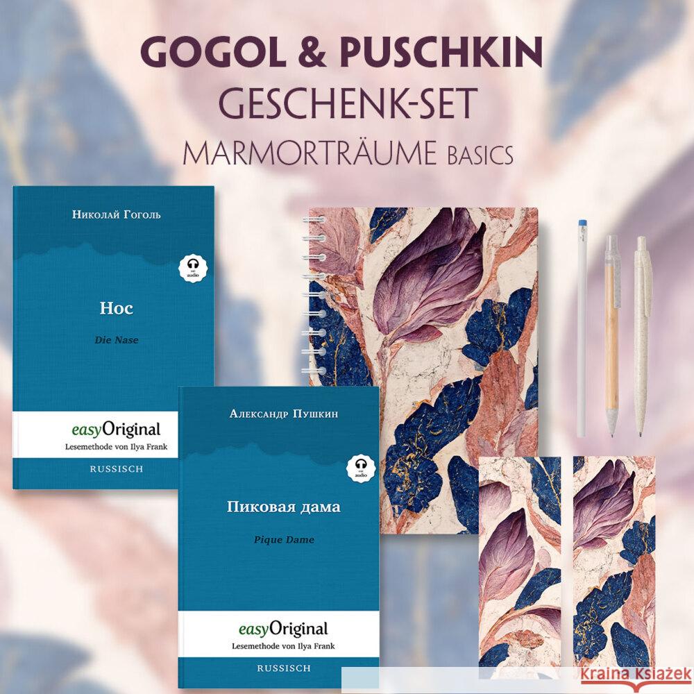 Gogol & Puschkin Geschenkset - 2 Bücher (mit Audio-Online) + Marmorträume Schreibset Basics, m. 2 Beilage, m. 2 Buch Gogol, Nikolai Wassiljewitsch, Puschkin, Alexander 9783991680628 EasyOriginal