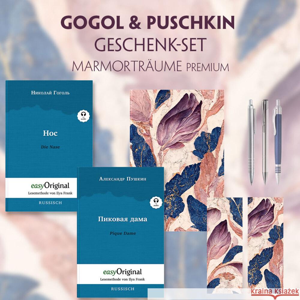 Gogol & Puschkin Geschenkset - 2 Bücher (mit Audio-Online) + Marmorträume Schreibset Premium, m. 2 Beilage, m. 2 Buch Gogol, Nikolai Wassiljewitsch, Puschkin, Alexander 9783991680635 EasyOriginal