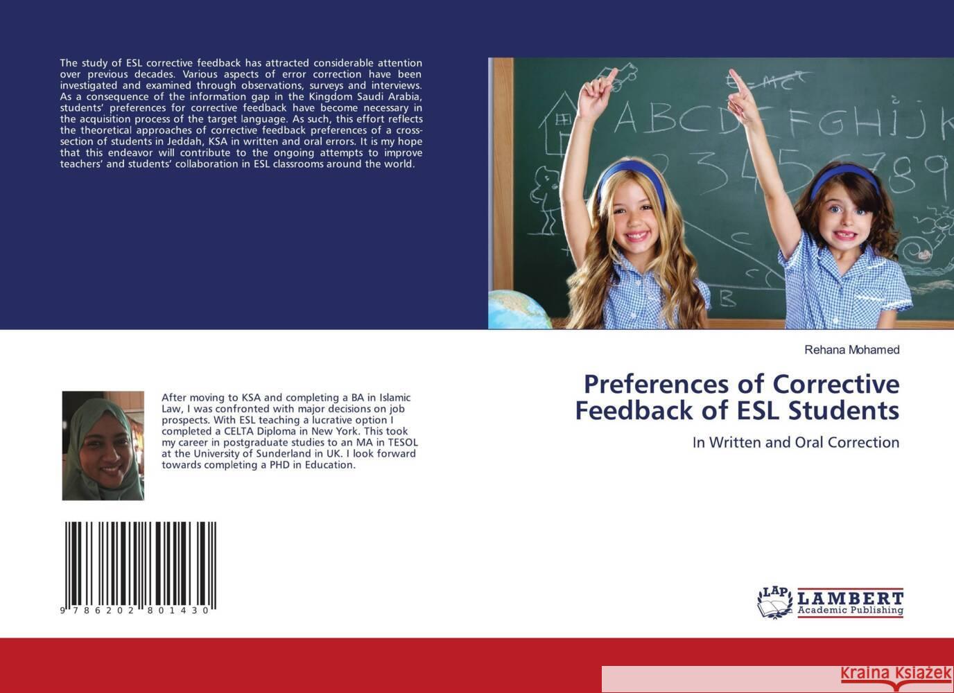 Preferences of Corrective Feedback of ESL Students Mohamed, Rehana 9786202801430