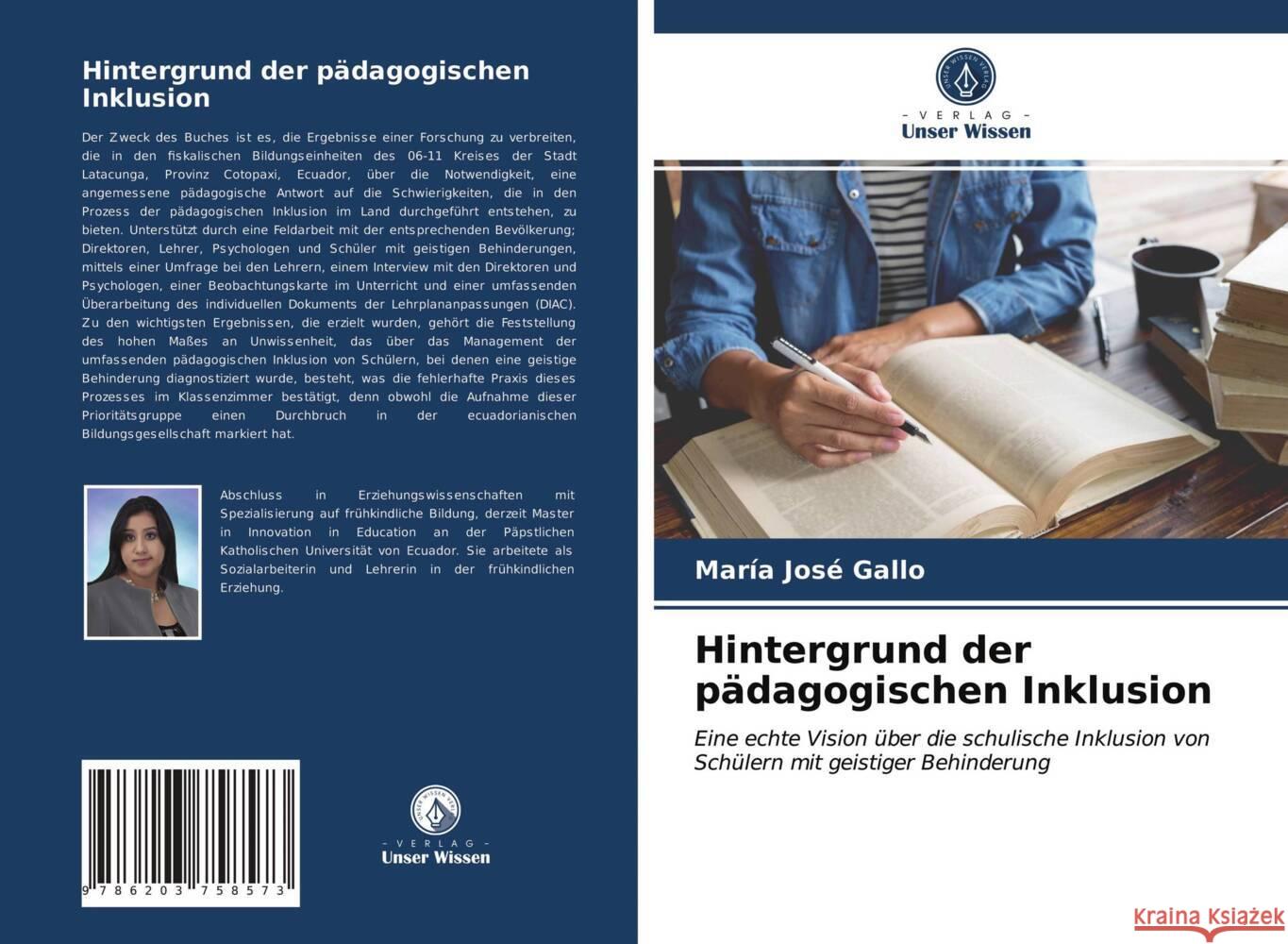 Hintergrund der pädagogischen Inklusion Gallo, María José 9786203758573 Verlag Unser Wissen
