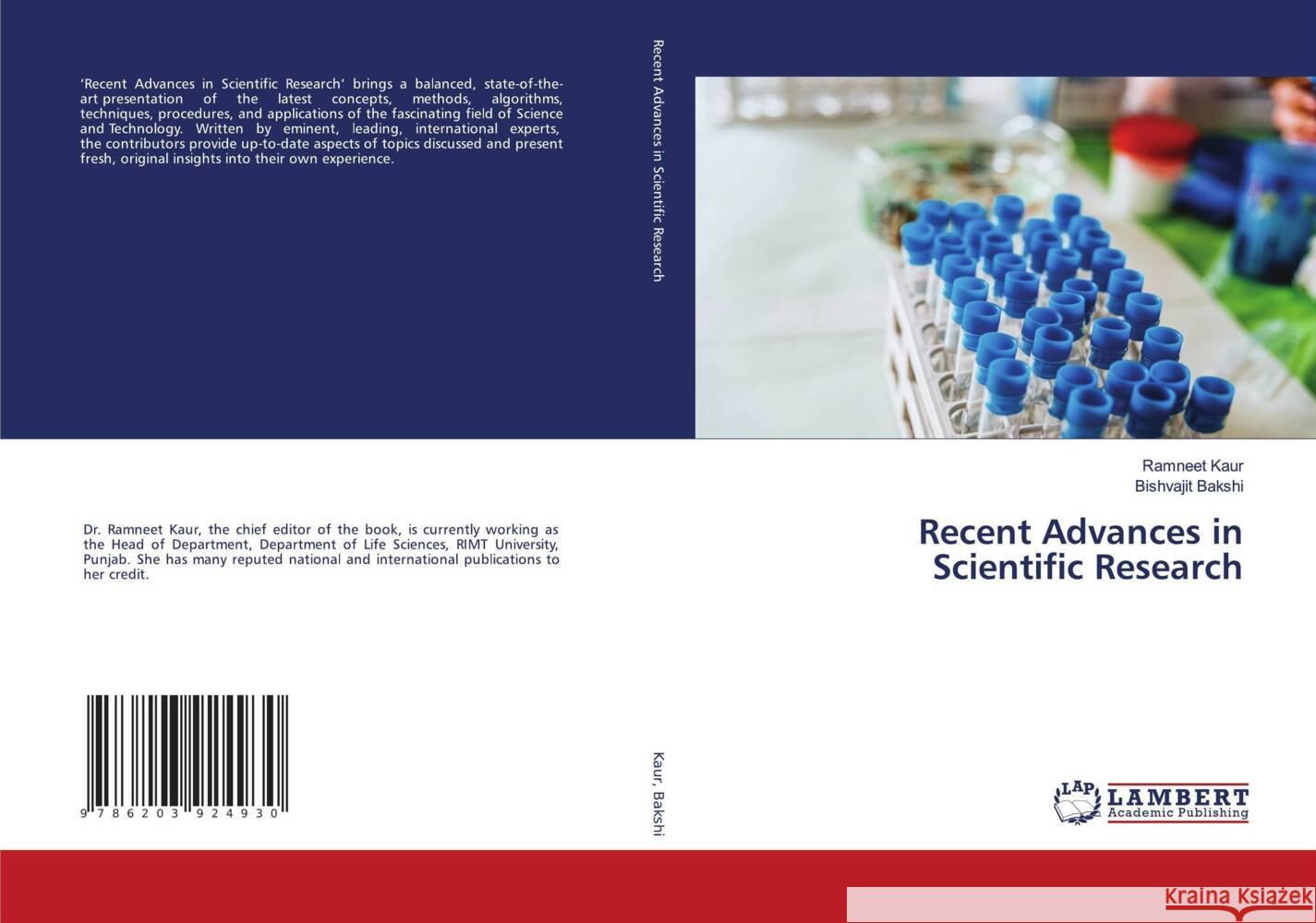 Recent Advances in Scientific Research Kaur, Ramneet, Bakshi, Bishvajit 9786203924930