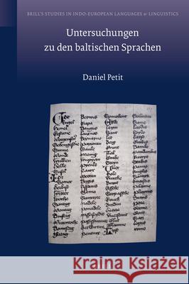 Untersuchungen zu den baltischen Sprachen Daniel Petit 9789004178366 Brill