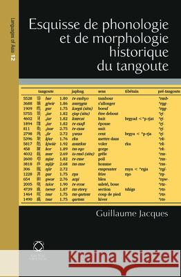 Esquisse de Phonologie Et de Morphologie Historique Du Tangoute Guillaume Jacques 9789004264847