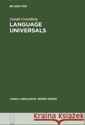 Language Universals Joseph Greenberg 9789027932457 Walter de Gruyter