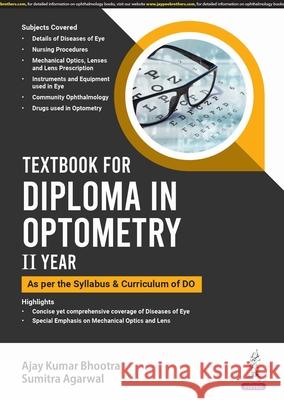 Textbook for Diploma in Optometry II Year Sumitra Agarwal 9789356964822