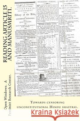 Reading Article 15 and Manusmriti.: Towards censoring unconstitutional Hindu shastras. Research Center, Windows a. Feminist 9789384281137