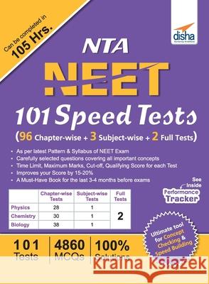 NTA NEET 101 Speed Tests (96 Chapter-wise + 3 Subject-wise + 2 Full) Disha Experts 9789388240970 Disha Publication