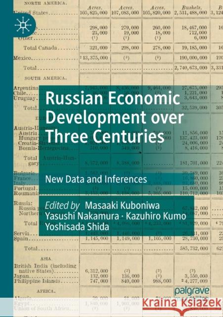 Russian Economic Development Over Three Centuries: New Data and Inferences Masaaki Kuboniwa Yasushi Nakamura Kazuhiro Kumo 9789811384318