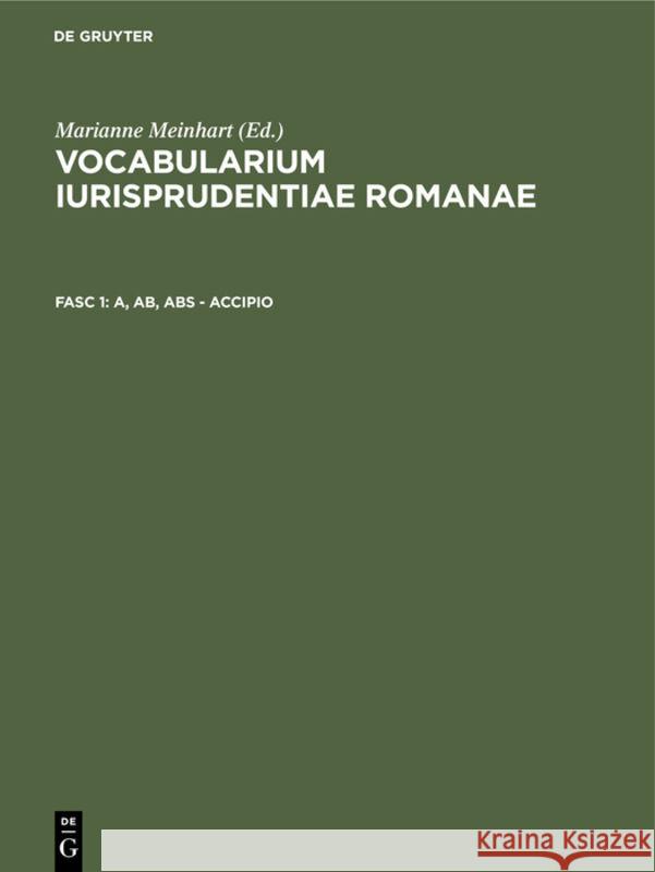 A, Ab, ABS - Accipio Meinhart, Marianne 9783110112597 De Gruyter - książka