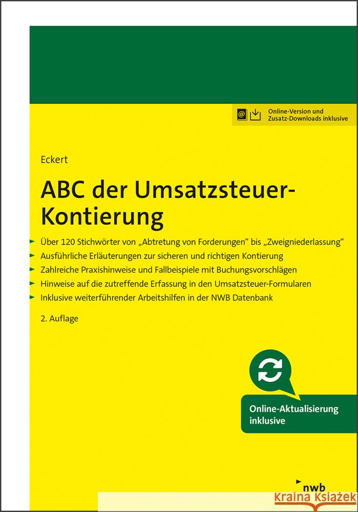 ABC der Umsatzsteuer-Kontierung Eckert, Karl-Hermann 9783482675225 NWB Verlag - książka