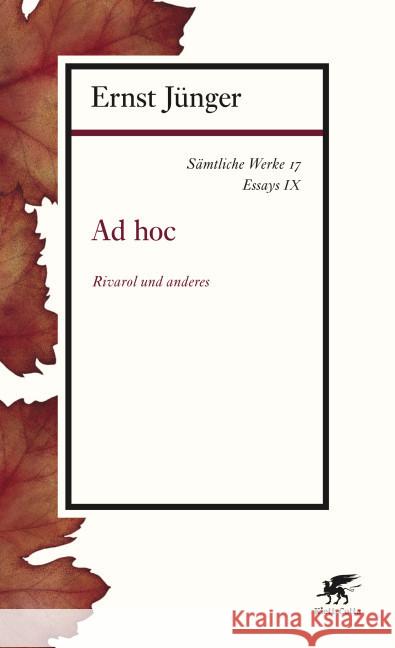 Ad hoc : Essays IX Jünger, Ernst 9783608963175 Klett-Cotta - książka