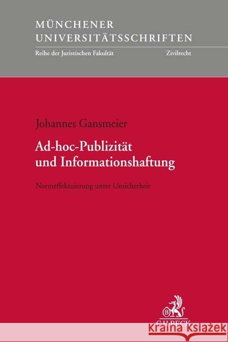 Ad-hoc-Publizität und Informationshaftung Gansmeier, Johannes 9783406795107 Beck Juristischer Verlag - książka