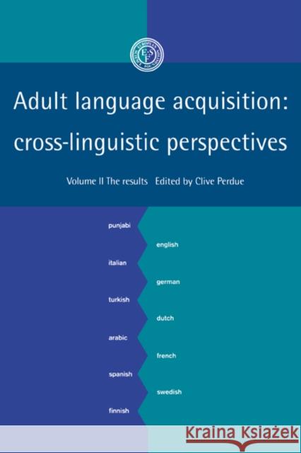 Adult Language Acquisition: Volume 2, the Results: Cross-Linguistic Perspectives Perdue, Clive 9780521417099 Cambridge University Press - książka