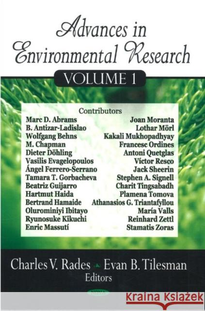 Advances in Environmental Research: Volume 1 Charles V Rades, Evan B Tilesman 9781604564136 Nova Science Publishers Inc - książka