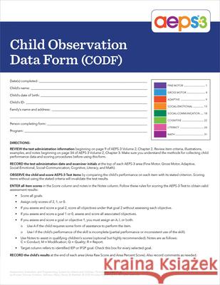 Aeps(r)-3 Child Observation Data Form Diane Bricker, PH D Carmen Dionne, PH D Jennifer Grisham, Ed D 9781681255279 Brookes Publishing Co - książka