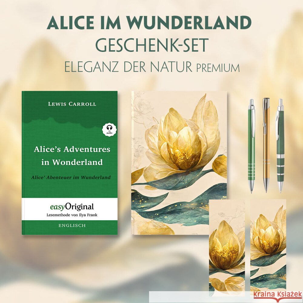 Alice im Wunderland Geschenkset (Softcover + Audio-Online) + Eleganz der Natur Schreibset Premium, m. 1 Beilage, m. 1 Buch Carroll, Lewis 9783991128250 EasyOriginal - książka