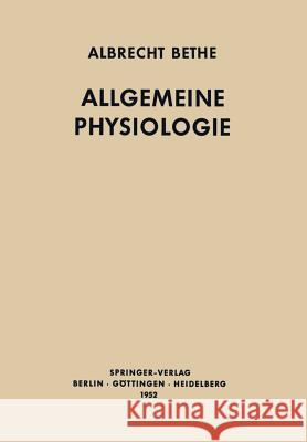 Allgemeine Physiologie Albrecht Bethe 9783642494642 Springer - książka