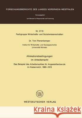 Allokationsbedingungen Im Arbeitsmarkt: Das Beispiel Des Arbeitsmarktes Für Angestelltenberufe Im Kaiserreich, 1880 - 1913 Pierenkemper, Toni 9783531031101 Vs Verlag Fur Sozialwissenschaften - książka