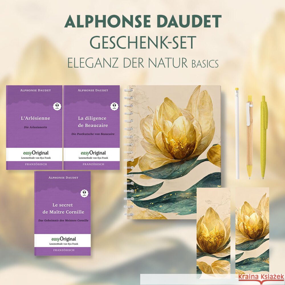 Alphonse Daudet Geschenkset - 3 Bücher (mit Audio-Online) + Eleganz der Natur Schreibset Basics, m. 3 Beilage, m. 3 Buch Daudet, Alphonse 9783991129561 EasyOriginal - książka