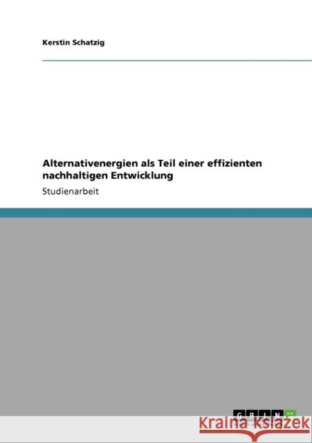 Alternativenergien als Teil einer effizienten nachhaltigen Entwicklung Kerstin Schatzig 9783640262335 Grin Verlag - książka