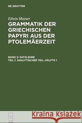 Analytischer Teil, Hälfte 1 Mayser, Edwin 9783110025118 Walter de Gruyter - książka