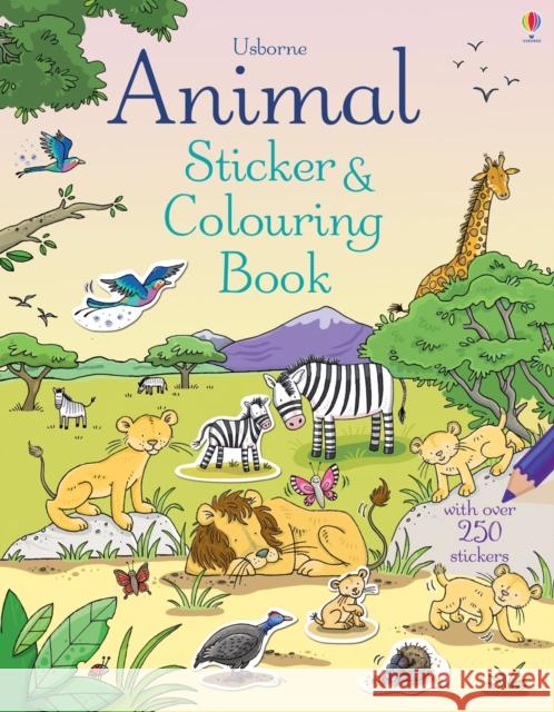 Animal Sticker and Colouring Book Jessica Greenwell 9781409585862 USBORNE PUBLISHING - książka